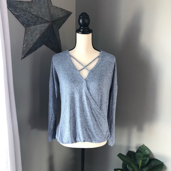 Moa Moa Crisscross Pullover Sweater Blue Sz Small - Picture 1 of 6